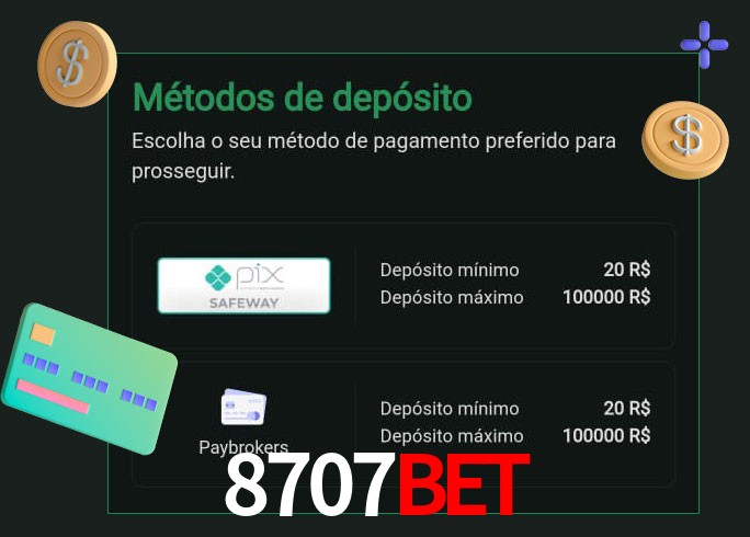 O cassino 8707bet oferece uma grande variedade de métodos de pagamento
